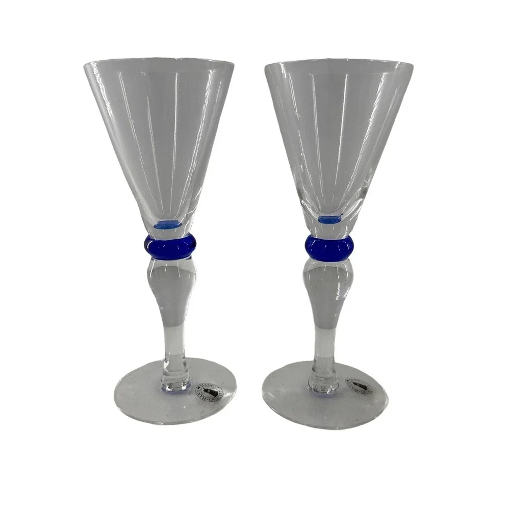 IKEA Shot Glass Hand Blown Cobalt Blue Handmade 2‎ Pack Vtg Retro Rare Sweden